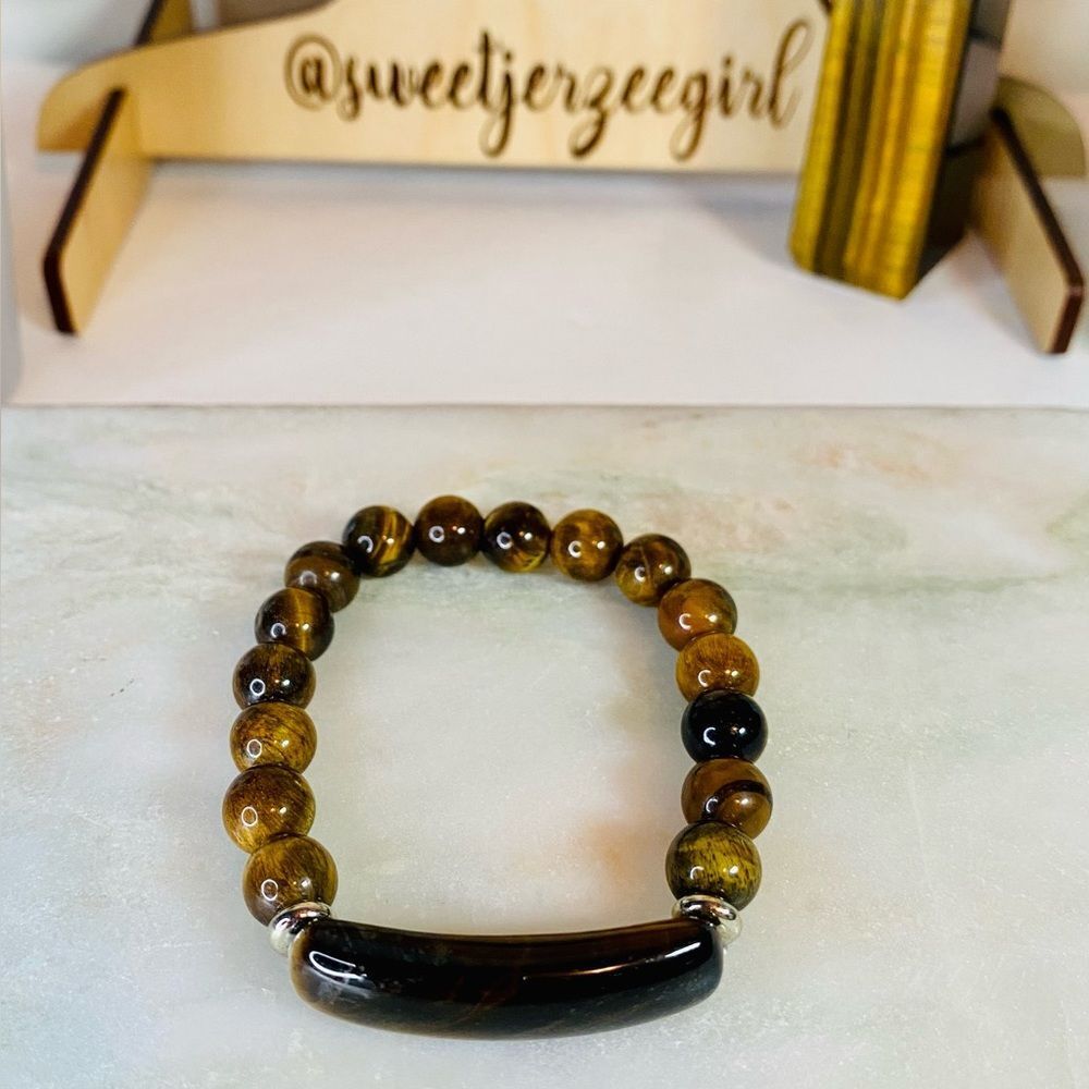 Yellow Tiger’s Eye Natural Gemstone Bar Bead Bracelet